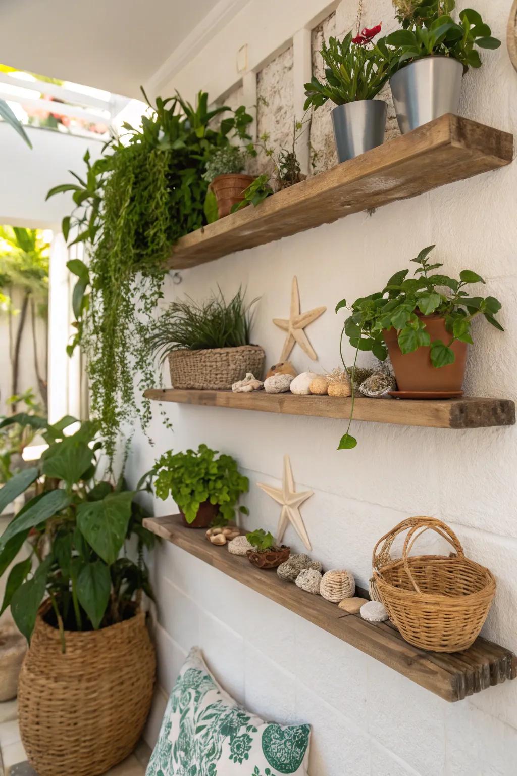 Add a touch of nature to your home with plant-filled in-wall shelves.