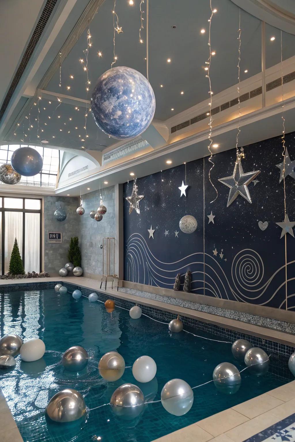 Discover the cosmos with an avant-garde, space-themed pool event.
