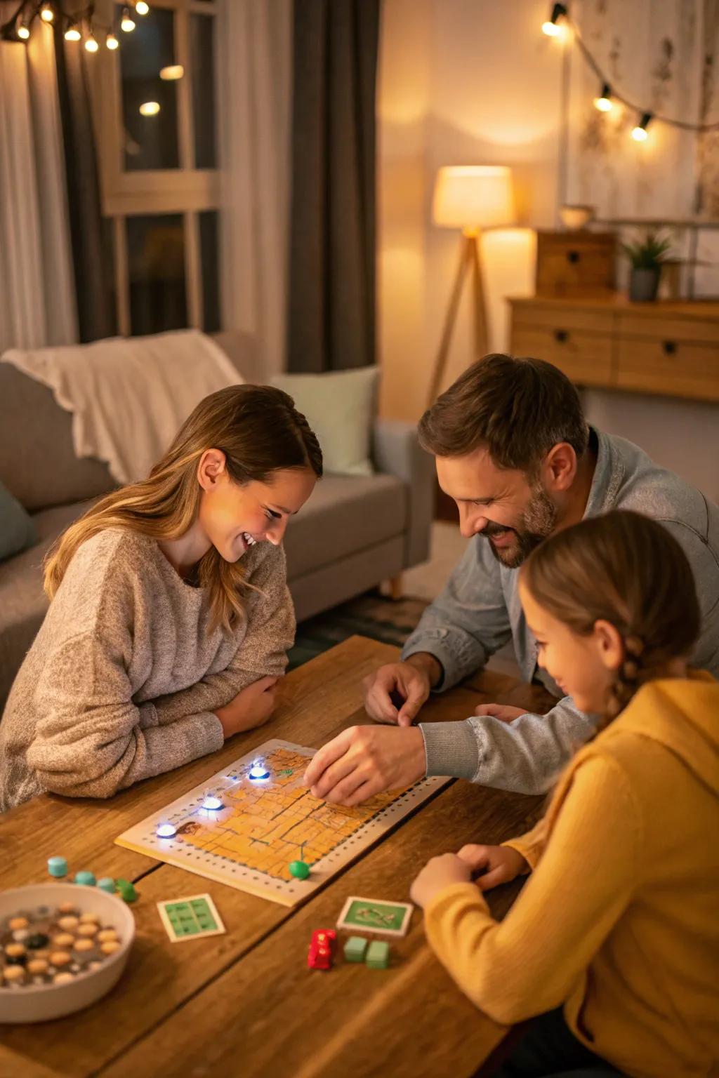 Interactive board activities bring families together.