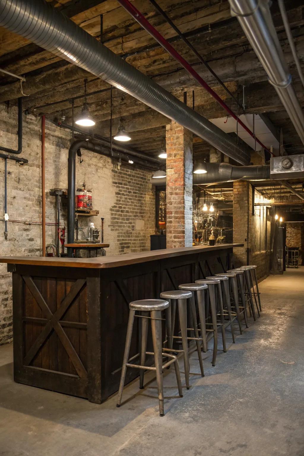 An industrial bar area is great for socializing.