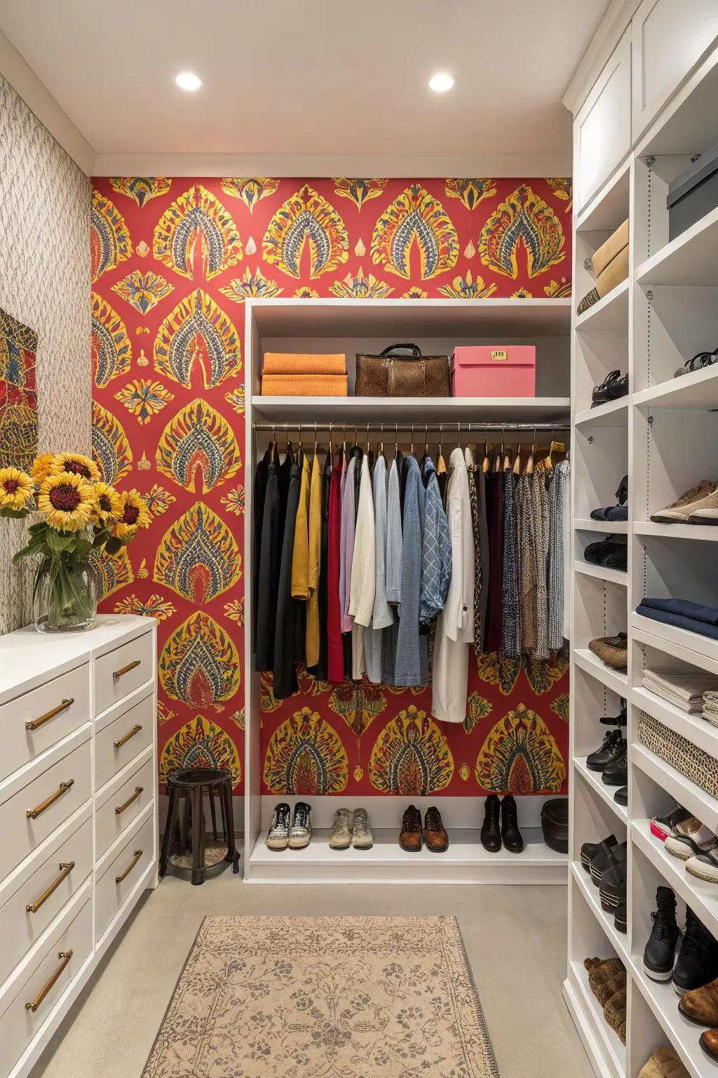 Inject character into your closet using accent wallpaper.