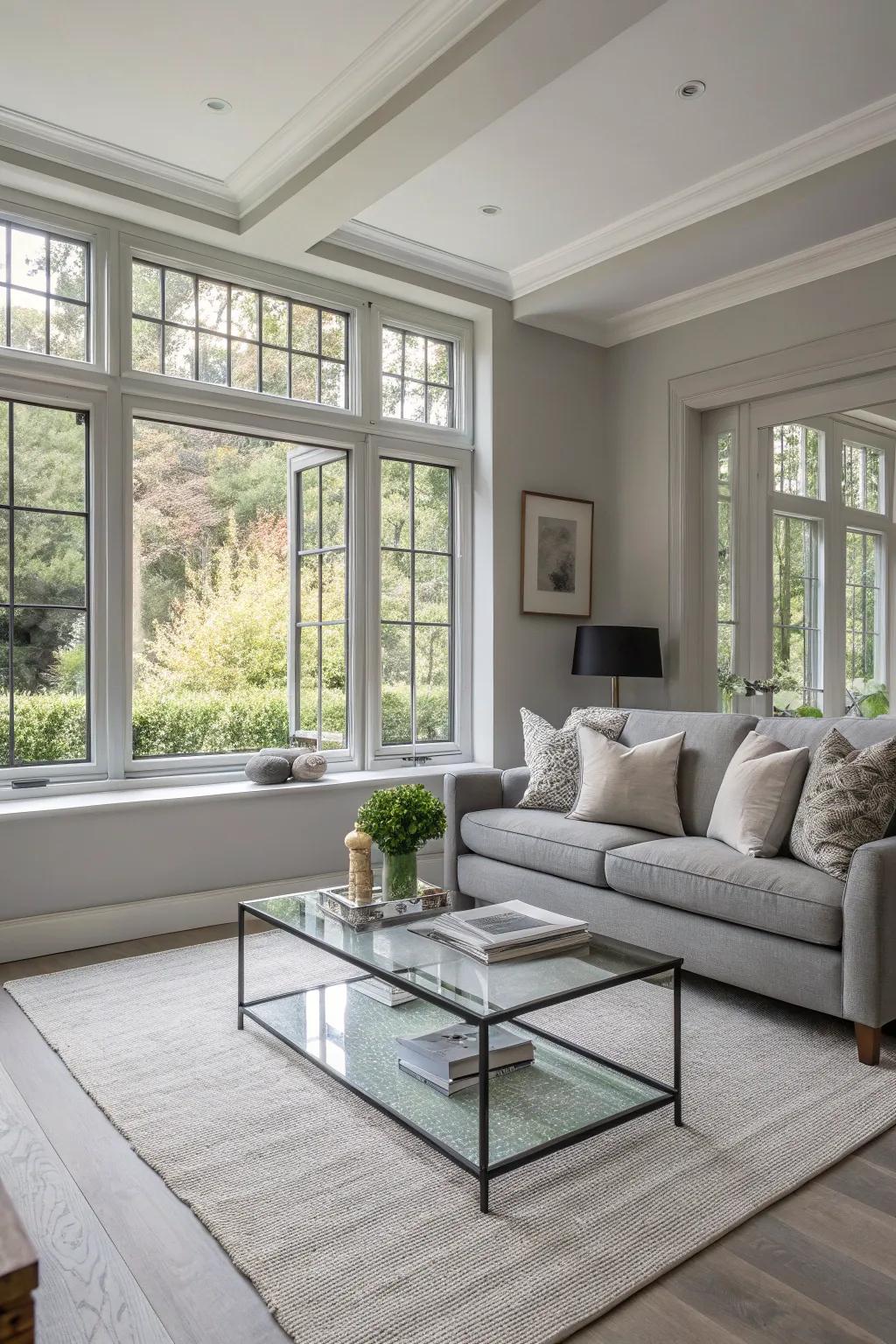 Grey frames provide a neutral and polished look.