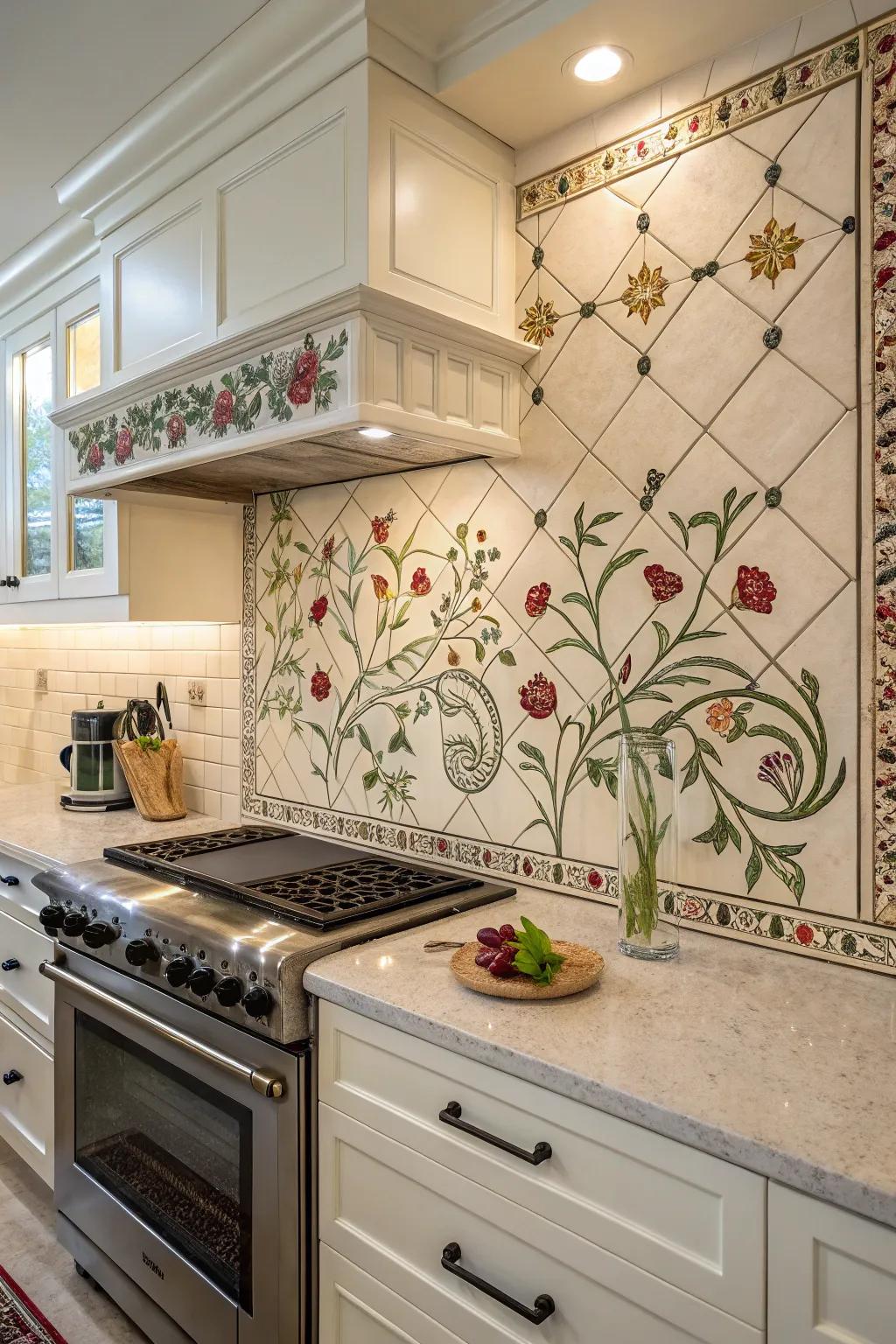 Floral patterns introduce a delicate and lively touch.