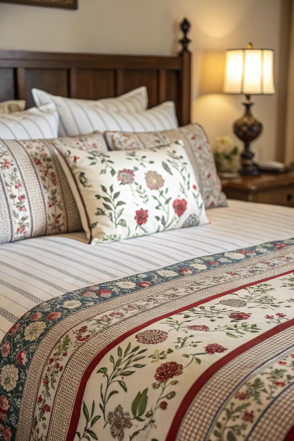 Lively patterns bring character and vibrancy to this king-sized bed.