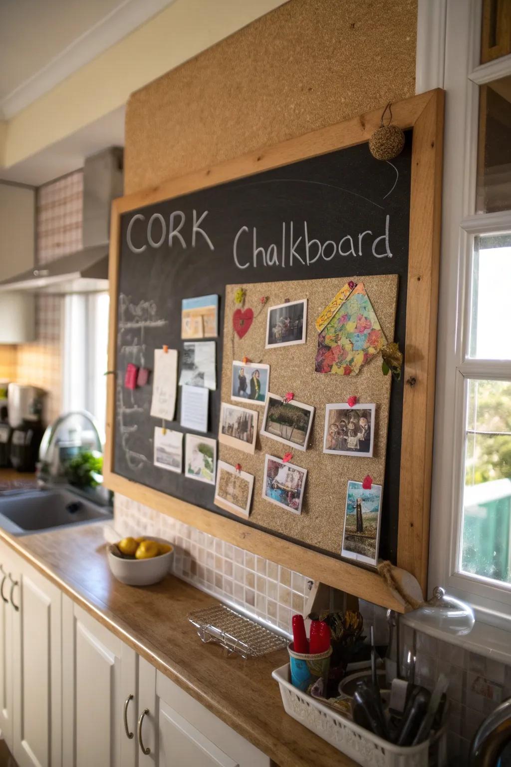 A cork and chalk mix offers versatile ways to communicate.