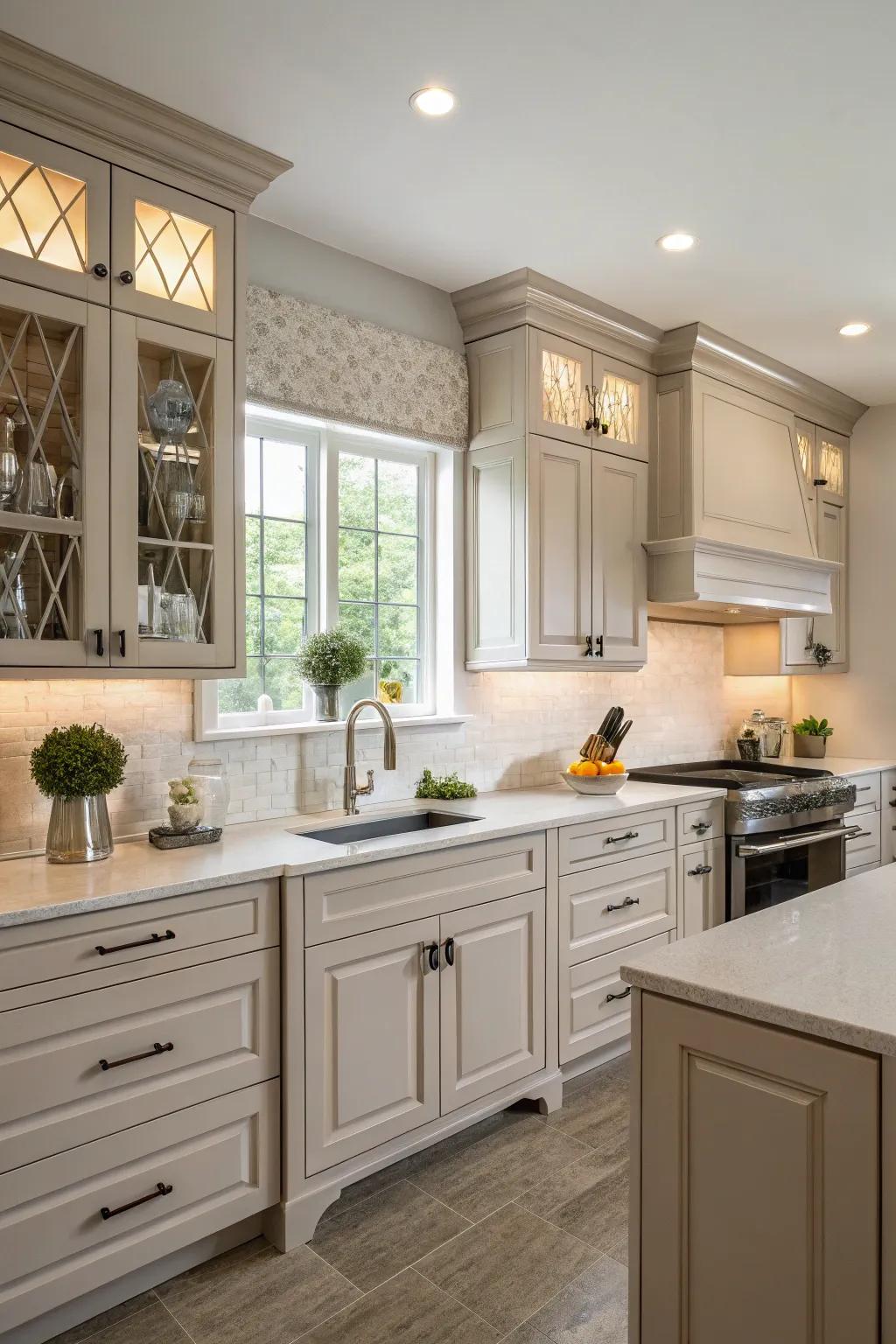 Matte finishes ensure an elegant and understated cooking area aesthetic.