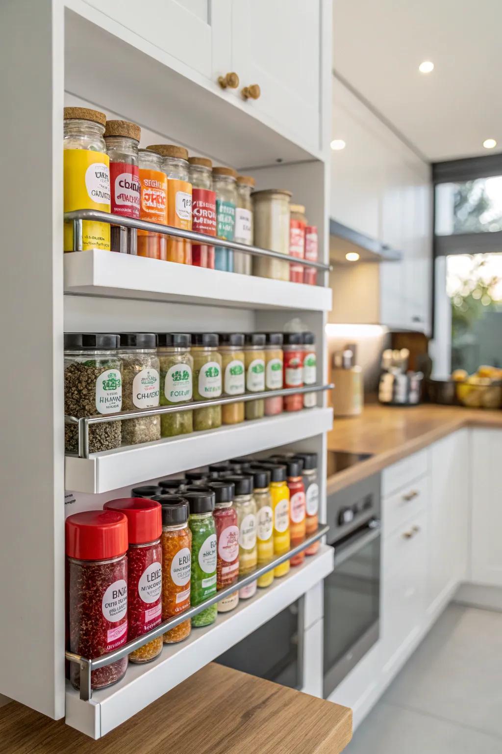 With a chic spice display, you can arrange and display spices.