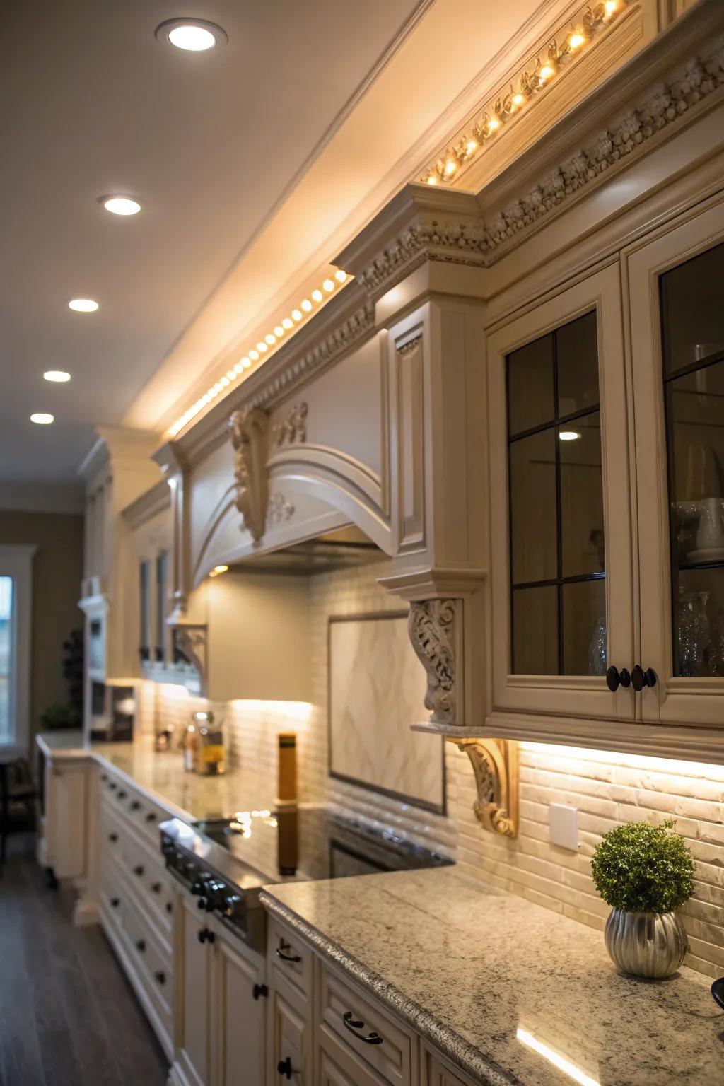 Accent lighting beautifully highlights architectural features.
