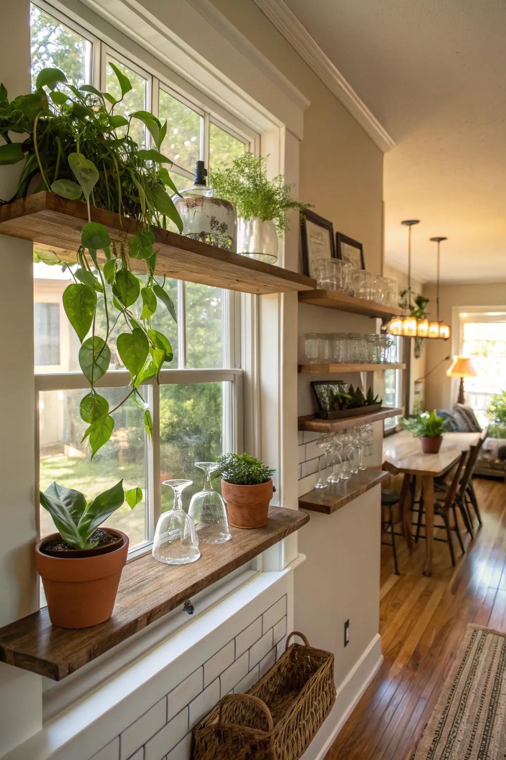 Racks across windows maximize light and space beautifully.