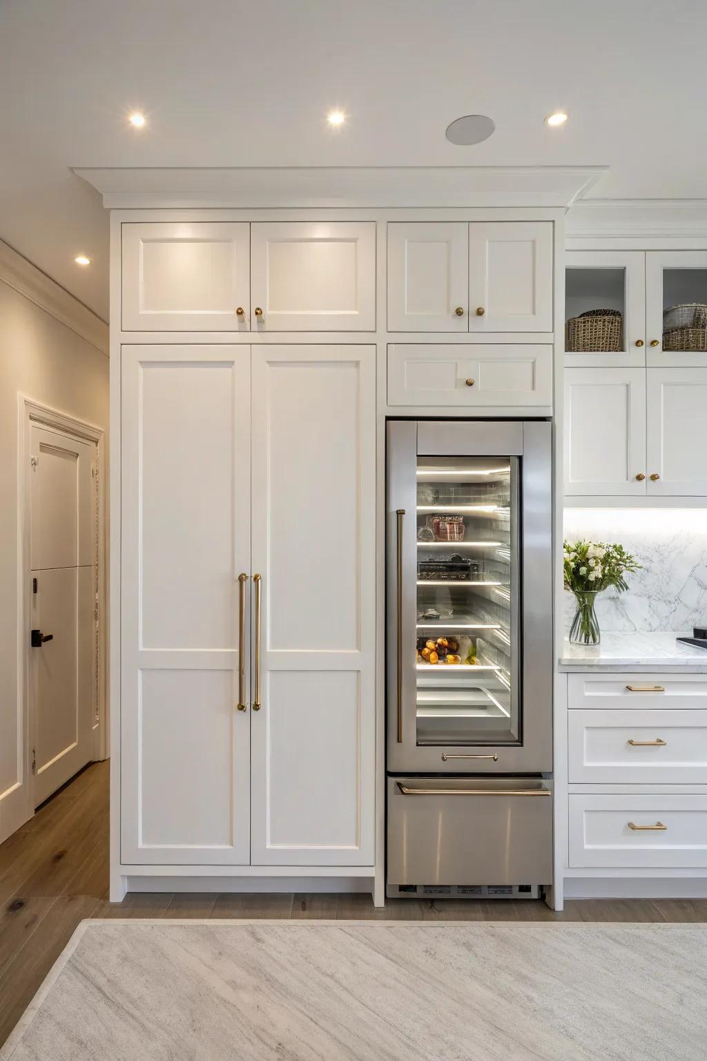 A hidden fridge that blends perfectly with the kitchen cabinets for a minimalistic look.