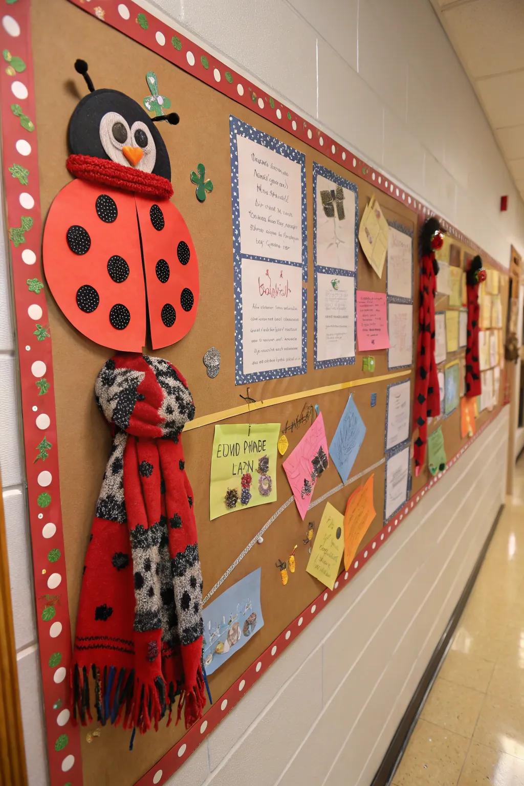 A seasonal ladybug board that changes with the seasons.