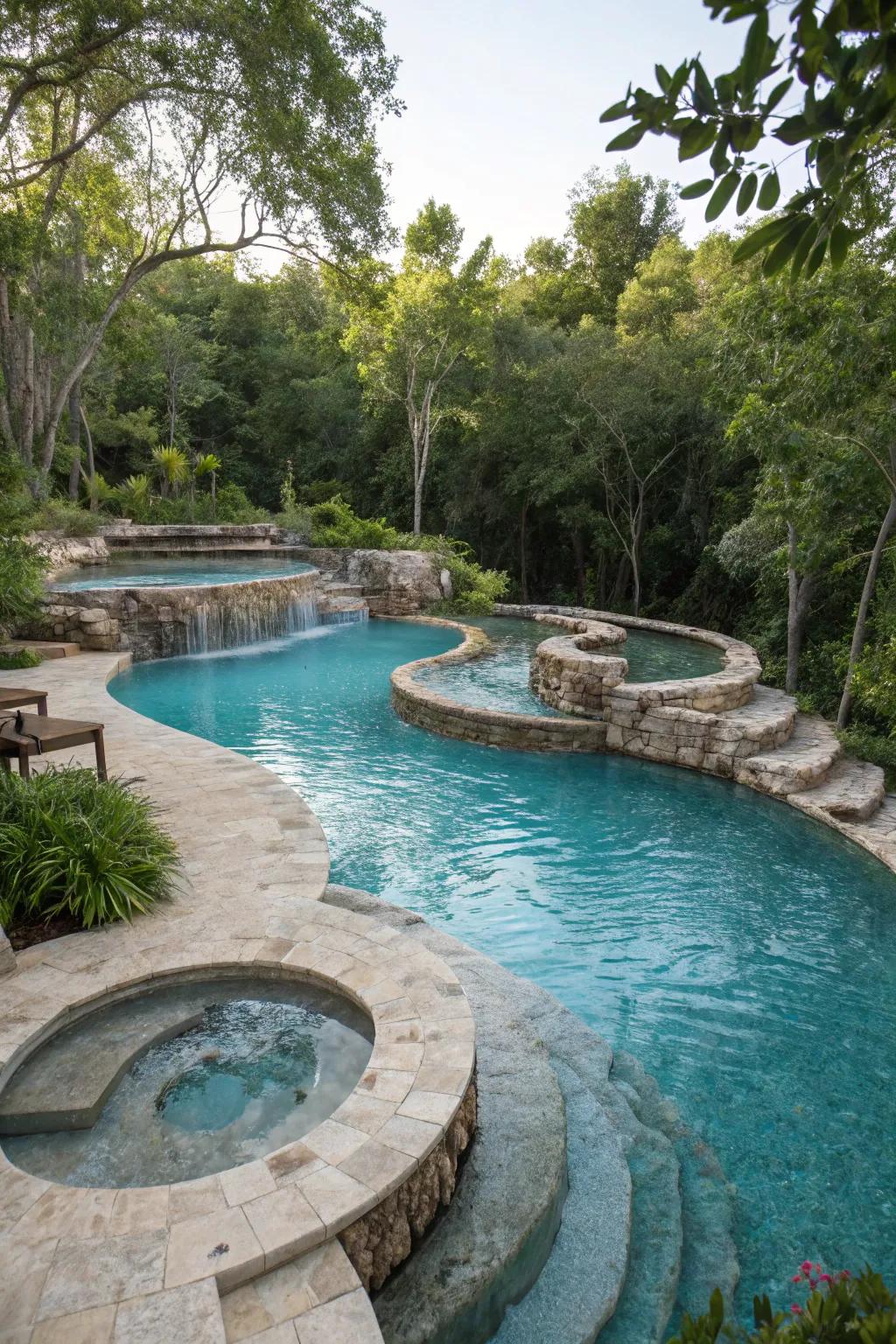 Multi-tiered designs add diversity and interest to lagoon pools.