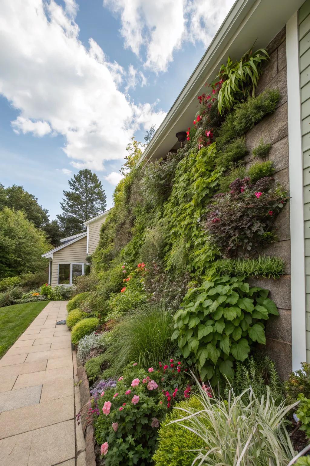 Vertical gardens maximize area and add plants to slopes.