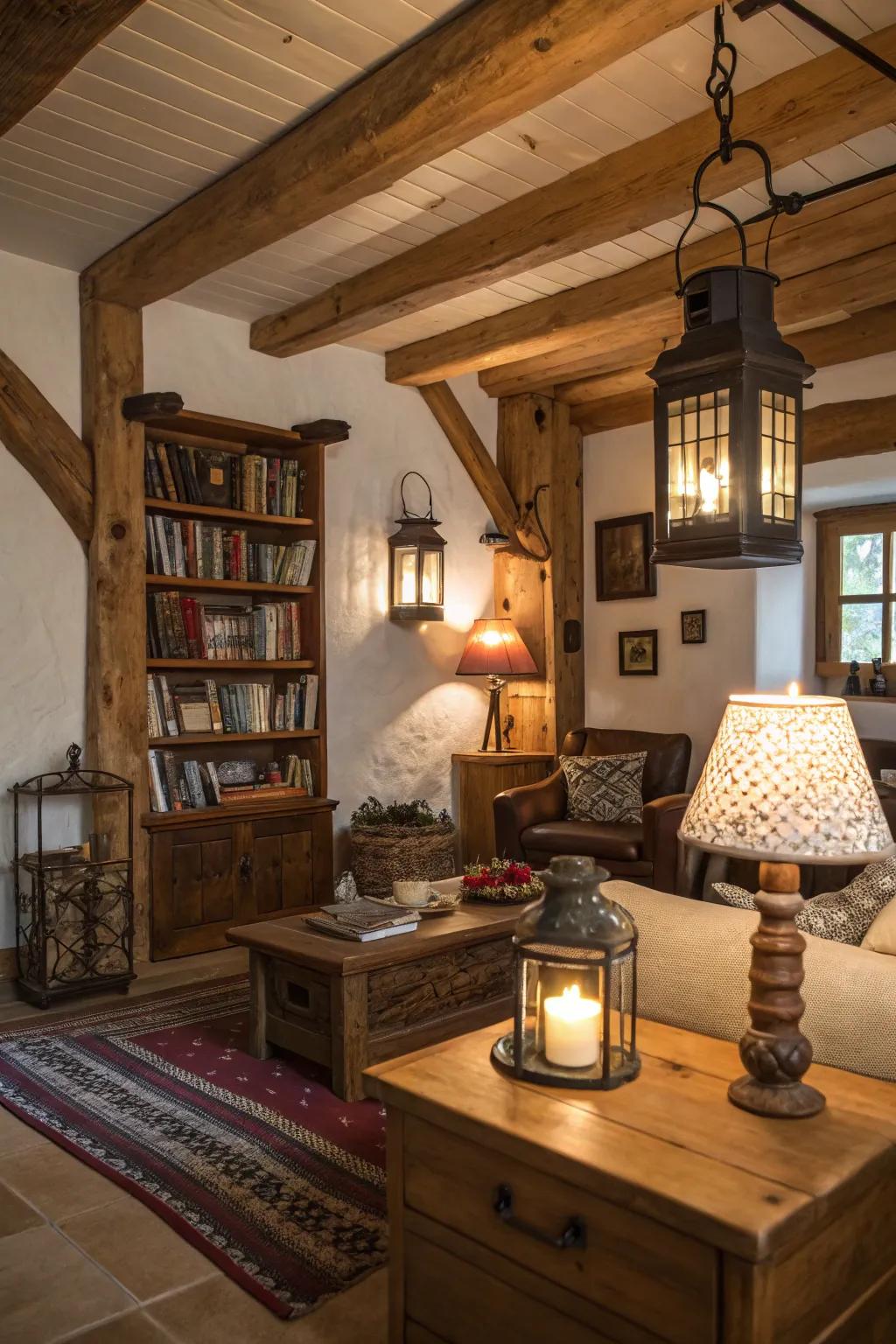 Rustic lantern displays bring cozy charm to your home.