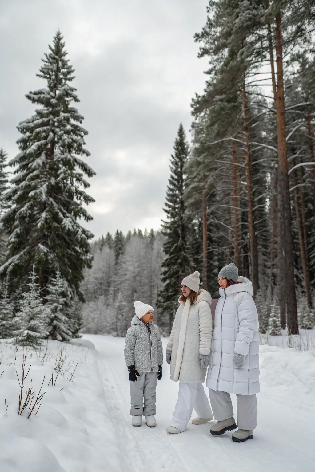 Icy shades and silvers complement the serene snowy landscape.