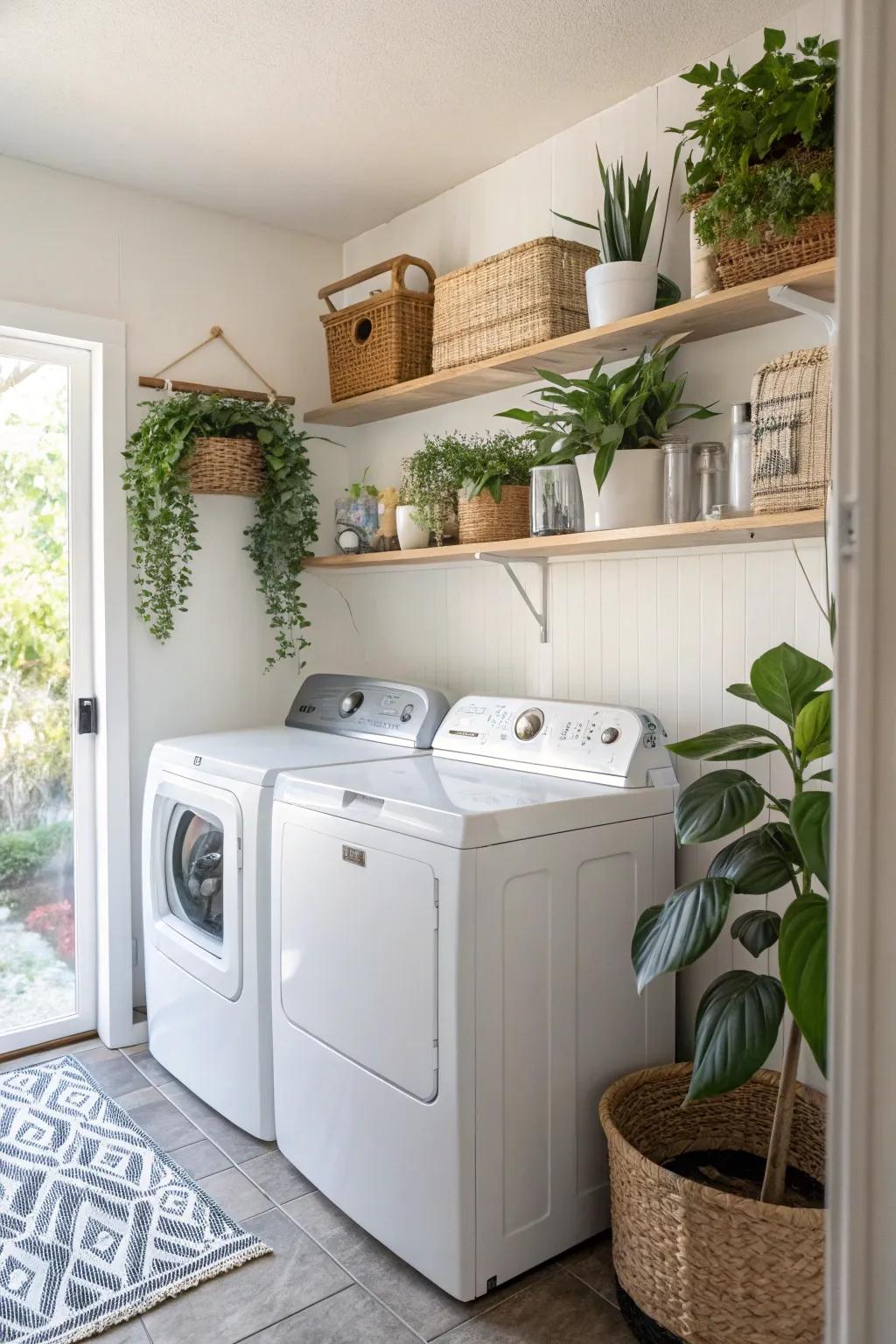 Ornamental touches such as botanicals can transform your laundry setting.