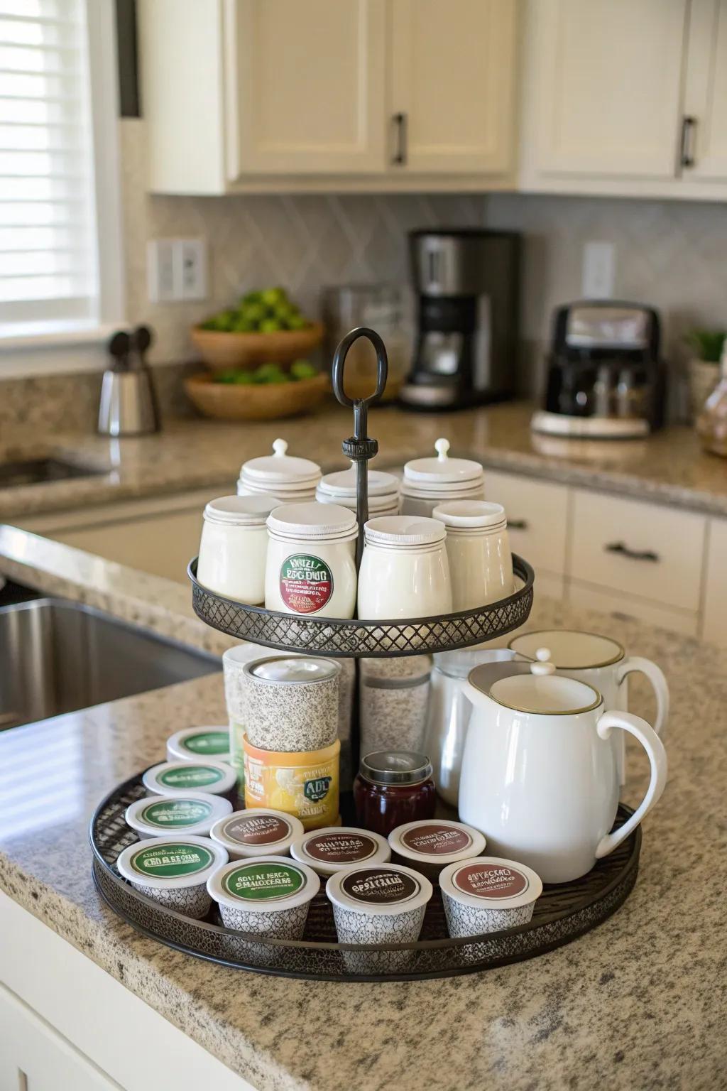 Create a convenient coffee corner with a spinning organizer.
