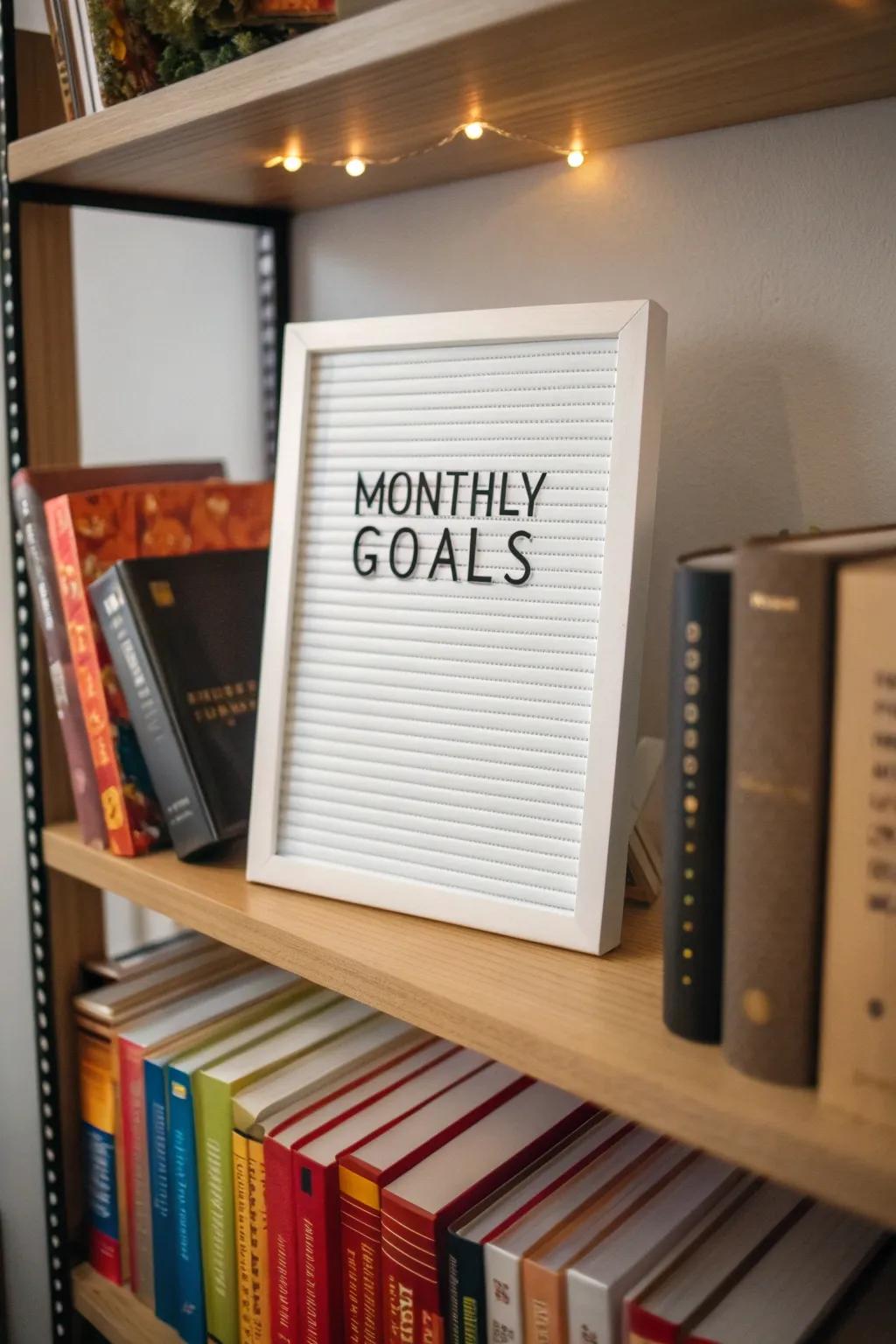 Establish and attain your goals with a monthly reminder on your display board.