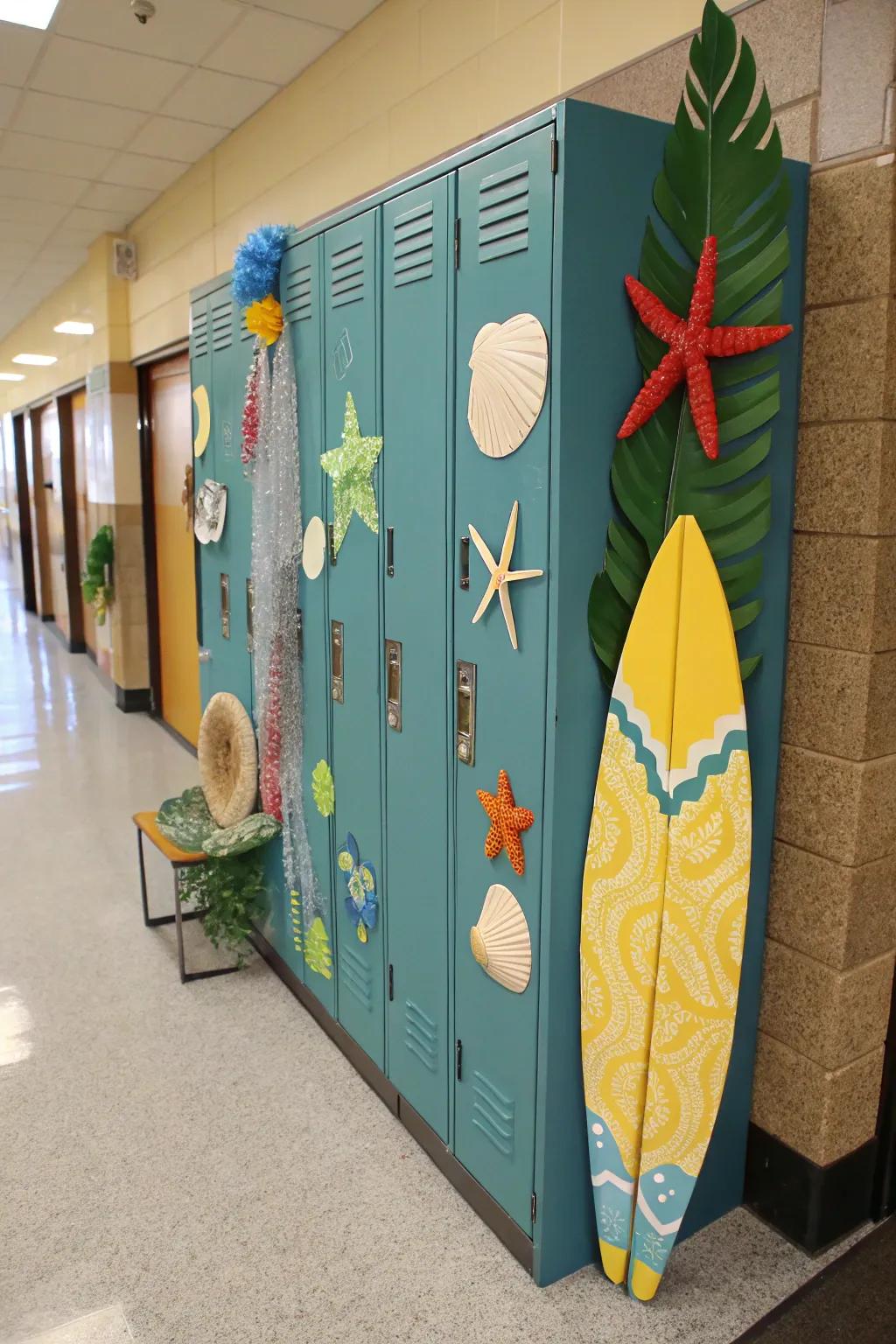 A locker with a shoreline theme, providing a fun and refreshing atmosphere.