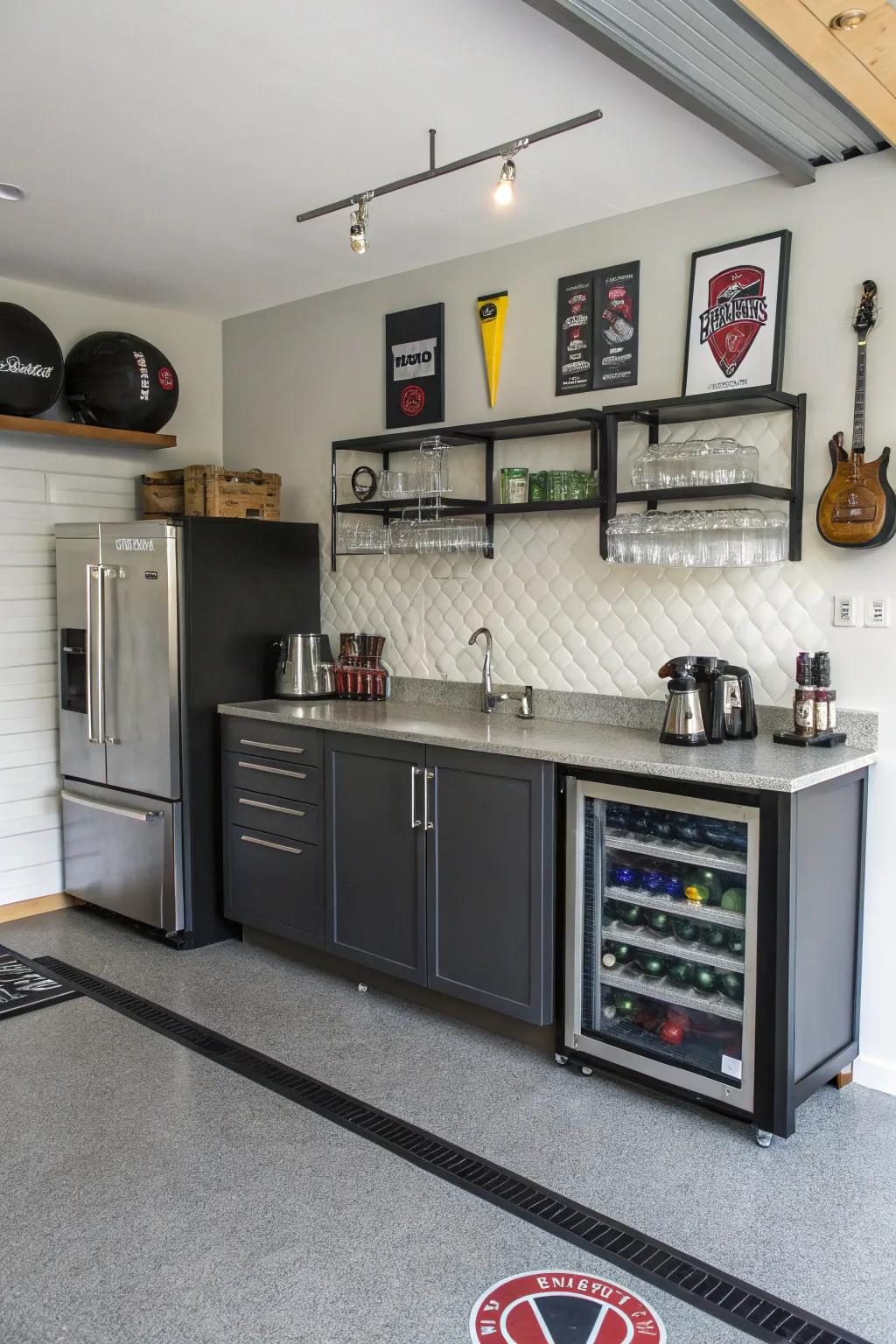 A small bar area contributes a hint of luxury without being expensive.