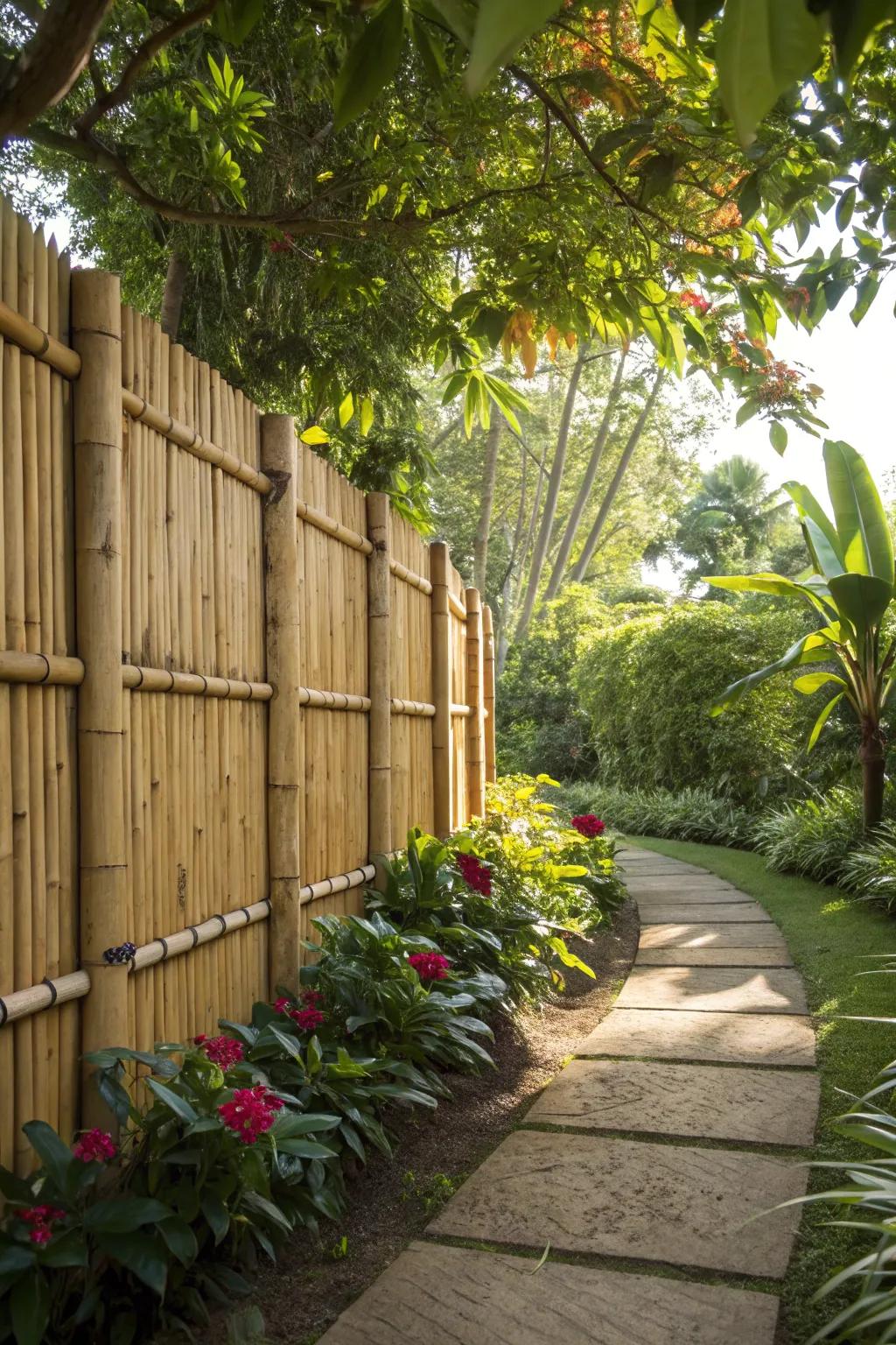 Create a tropical haven with natural bamboo fencing.