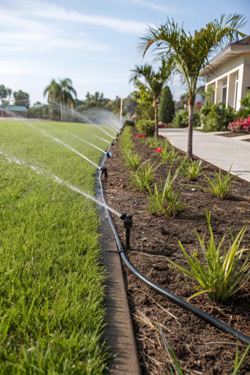 Efficient irrigation maintaining a lush and hydrated landscape.