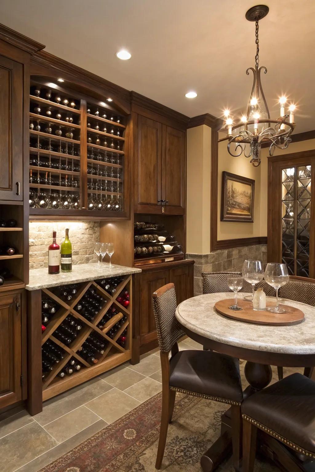 Combine elegance with leisure in a wine cellar corner.