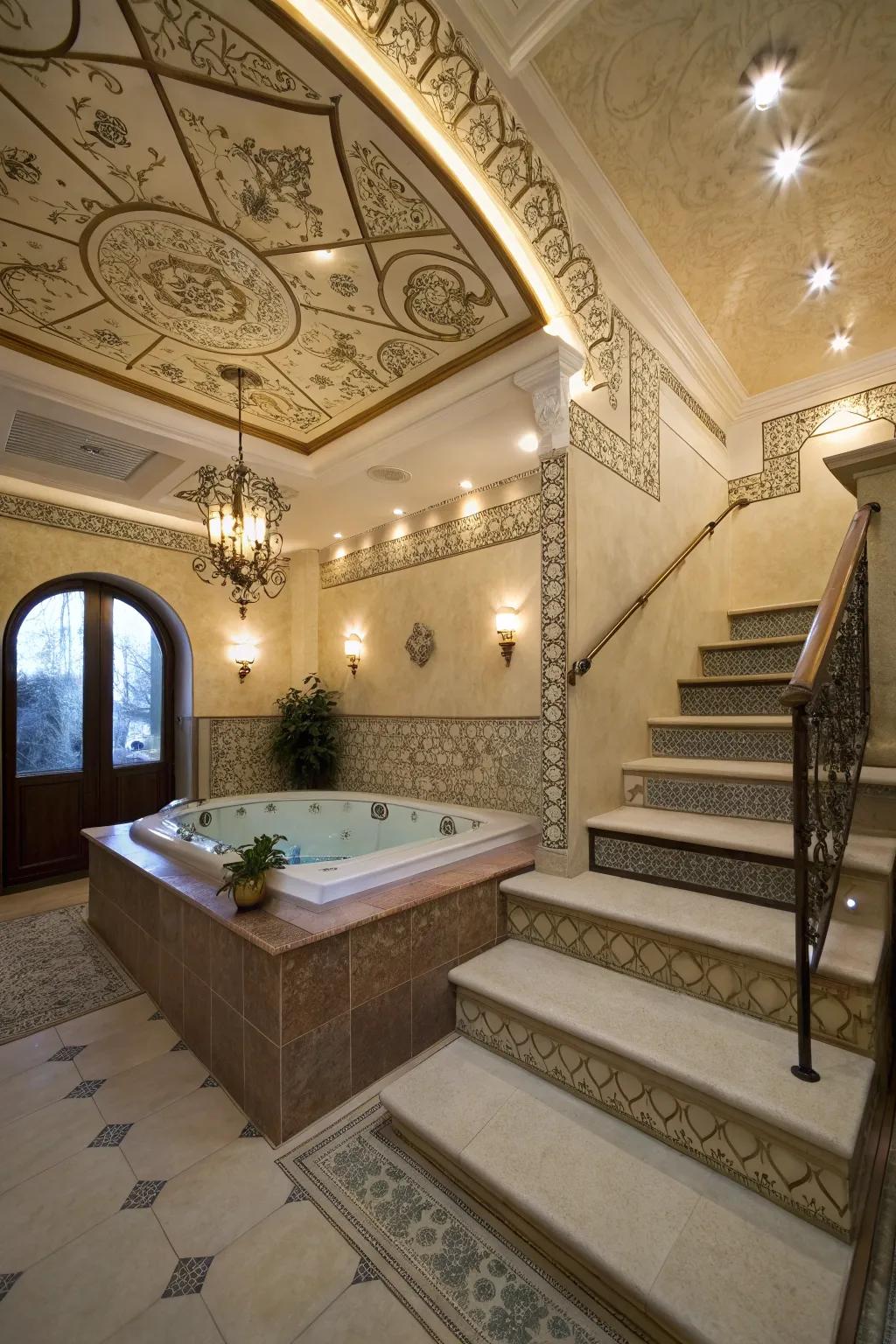 Unique design qualities add character to the primary bathroom.