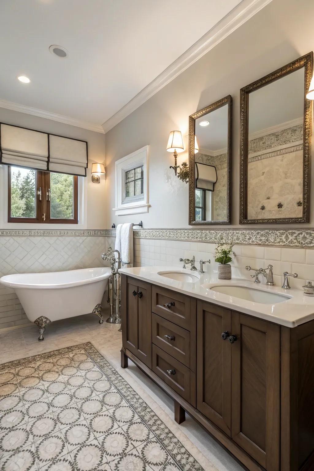 Bathroom fusing modern and traditional design aspects for an ageless feel.