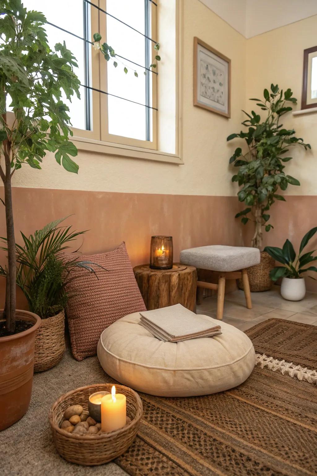 Earth tones help create a tranquil and balanced meditation space.