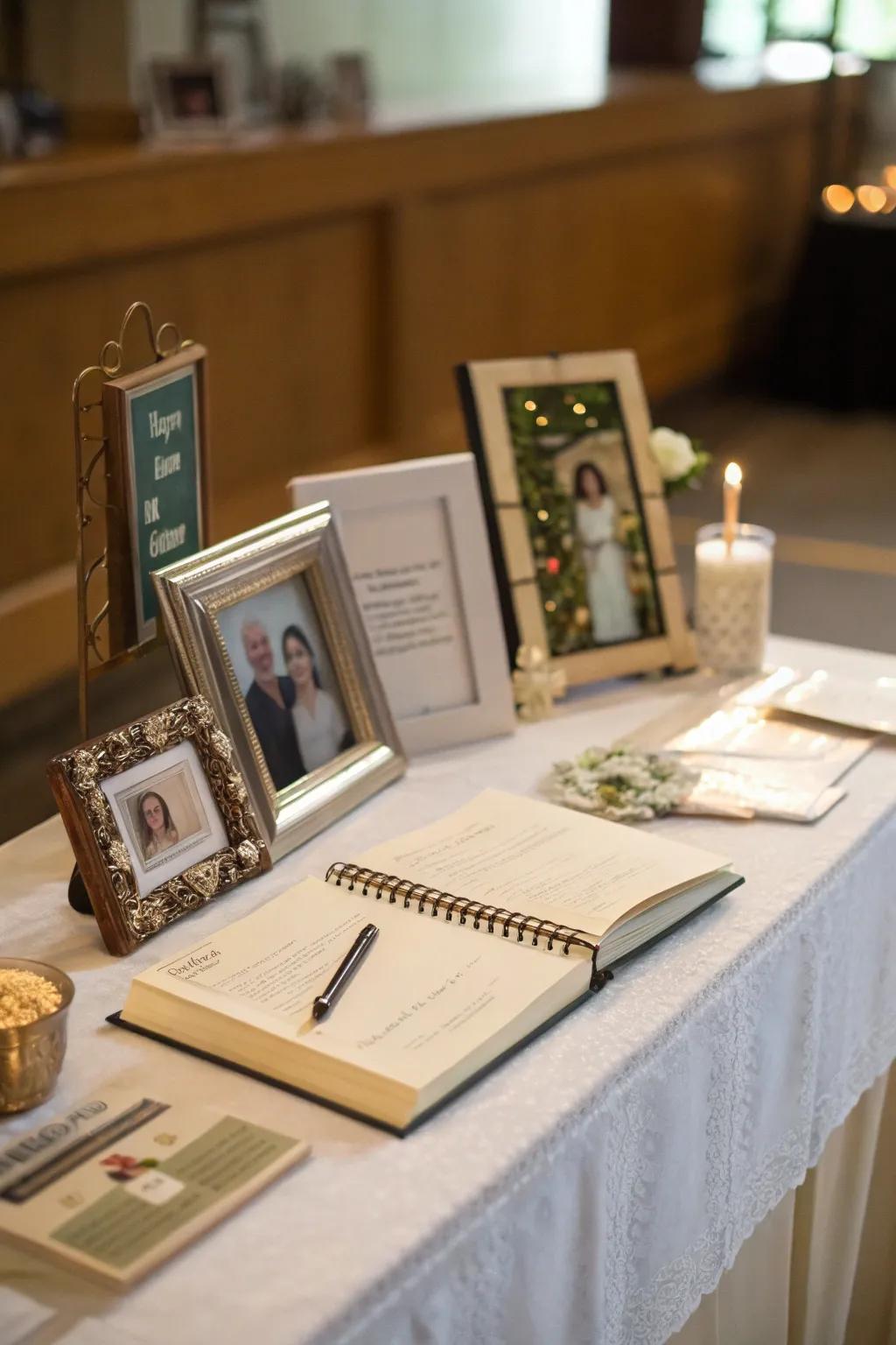 Personal mementos inject sentiment and individuality into the presentation.