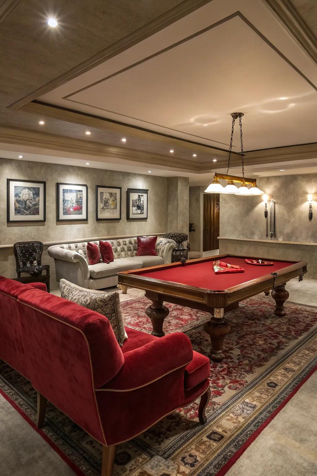 Make a bold statement with a pool table that serves as both entertainment and a focal point.