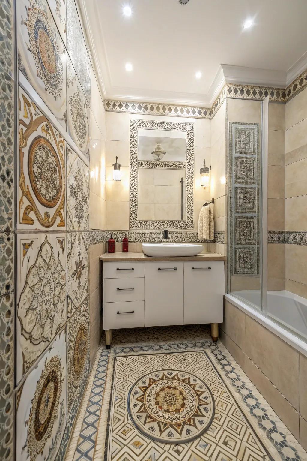 Mosaic tiles inject artistic flair into the decor.