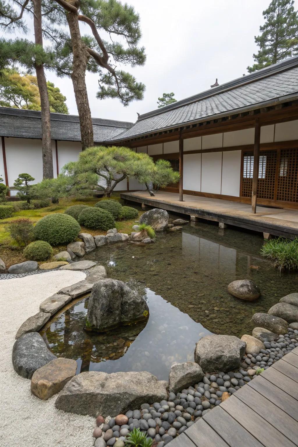 A Zen-inspired mini pond for a meditative garden escape.