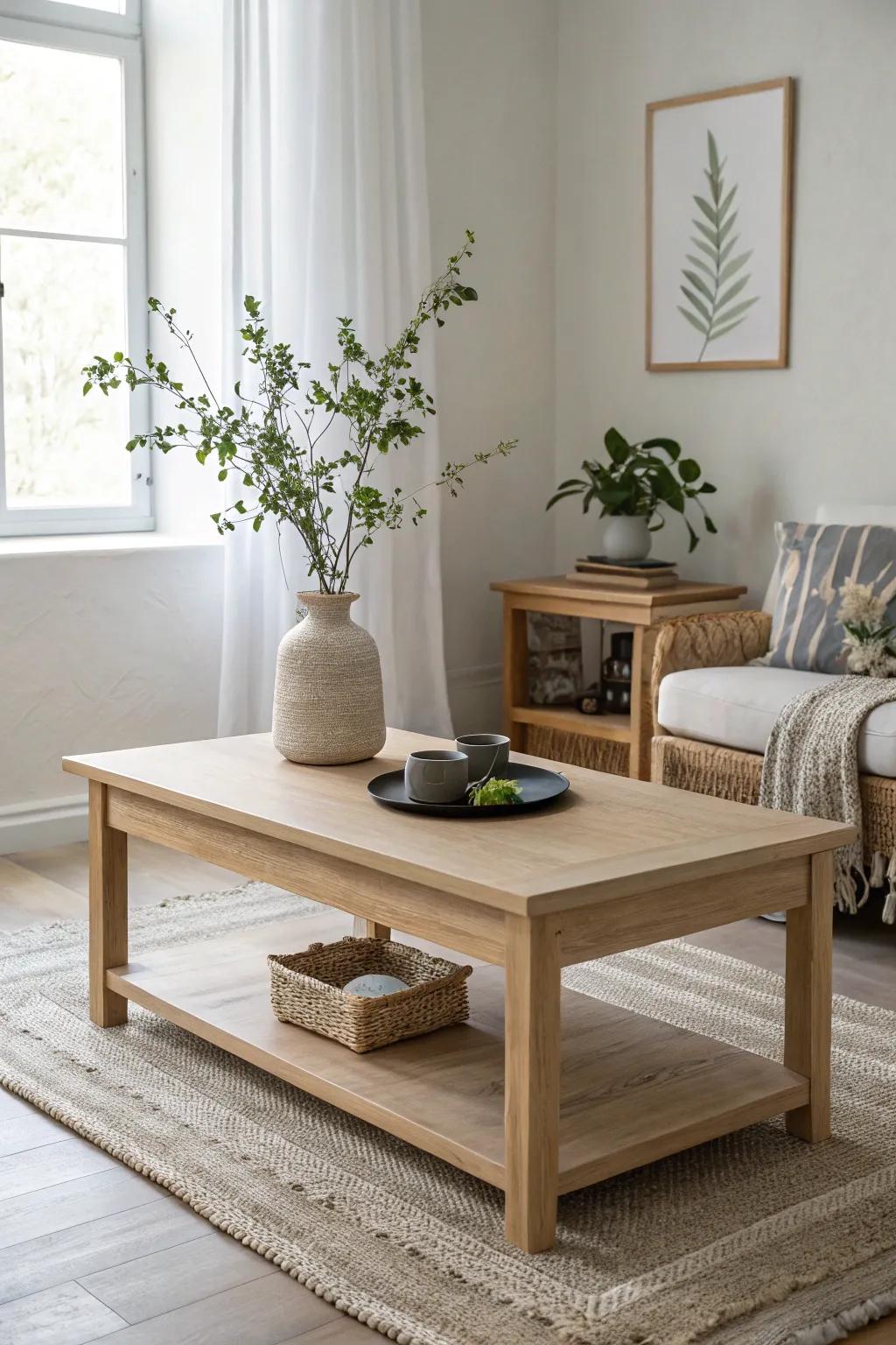 Timber tones introduce warmth and character to minimalist design.