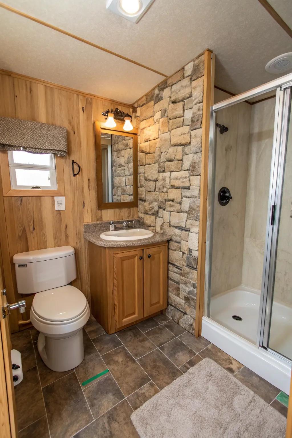 In this bathroom, textured accents add depth and character.