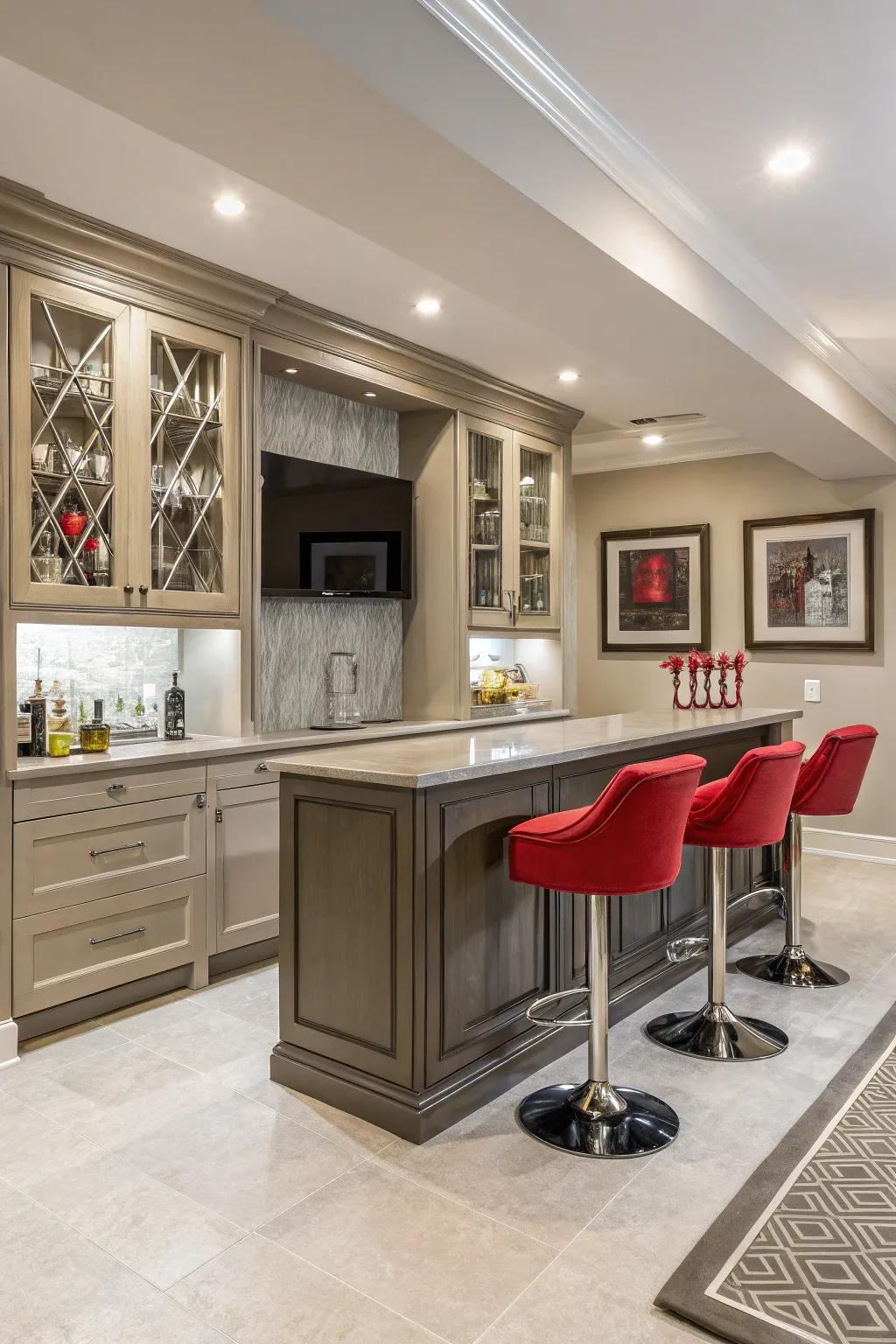 A neutral colour scheme with striking highlights adds sophistication.