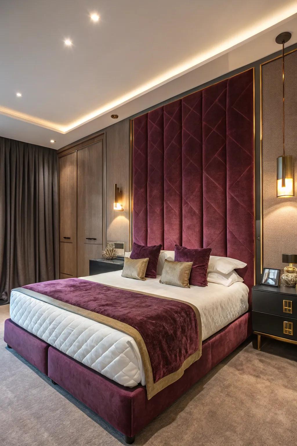 Plush velvet panels contribute luxury and comfort.