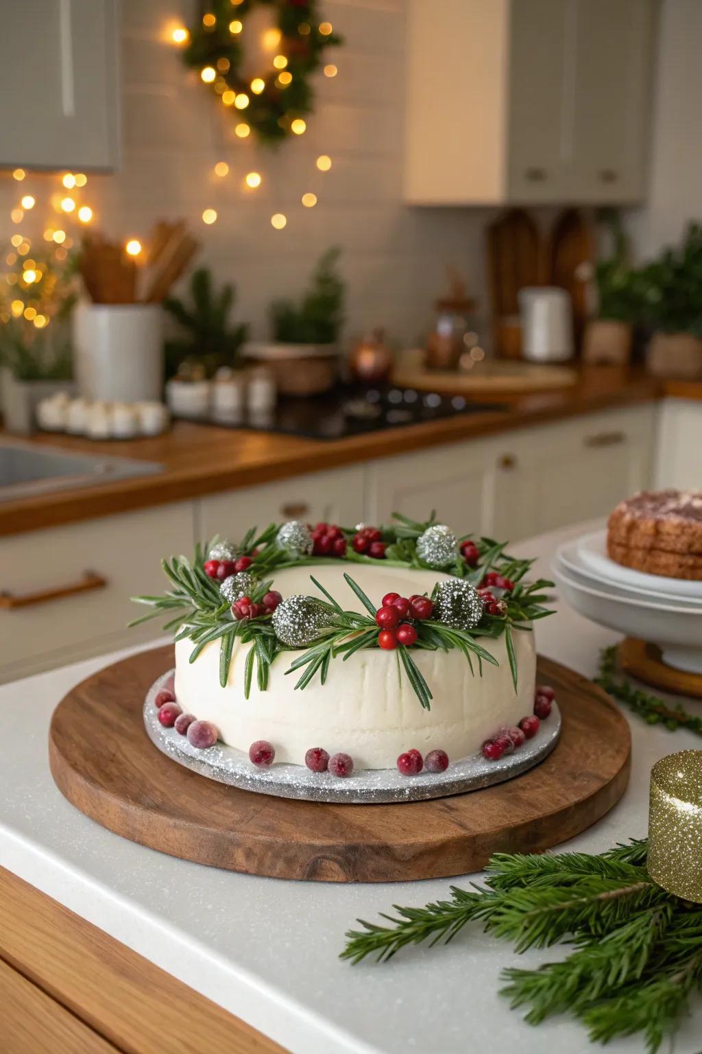 Modern wreath Christmas cake