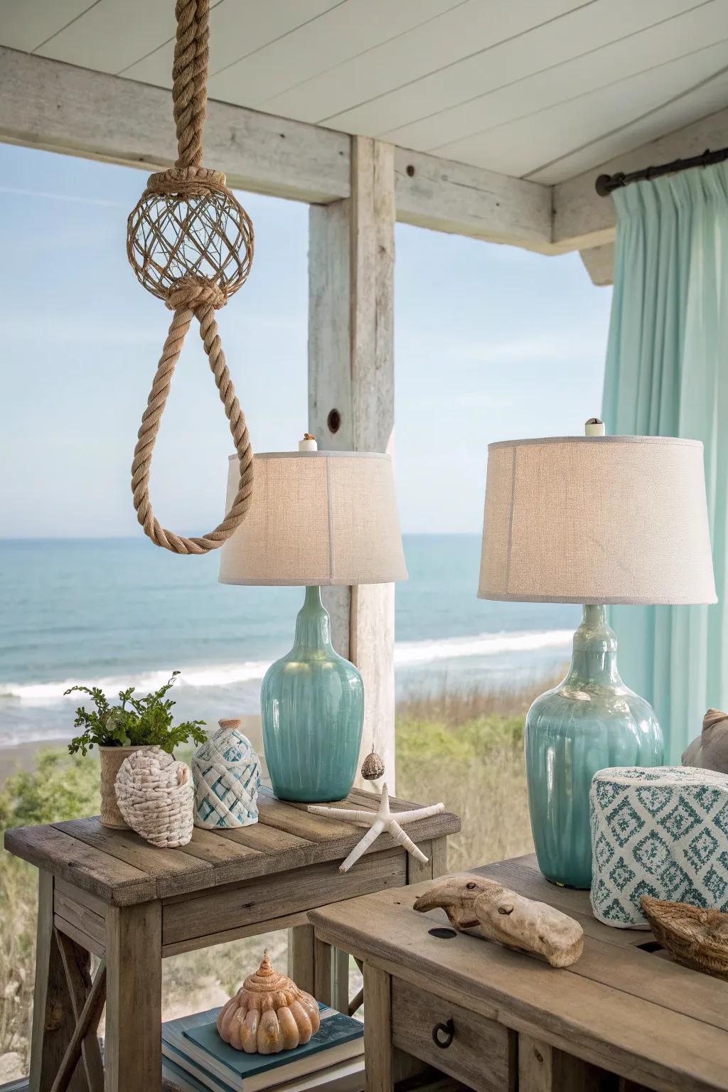 Nautical lighting introduces a maritime flair.