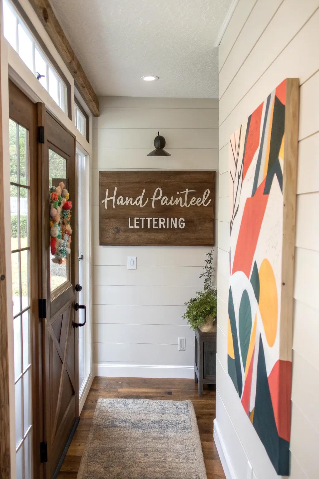 Bespoke signs add a personal touch to the entryway.