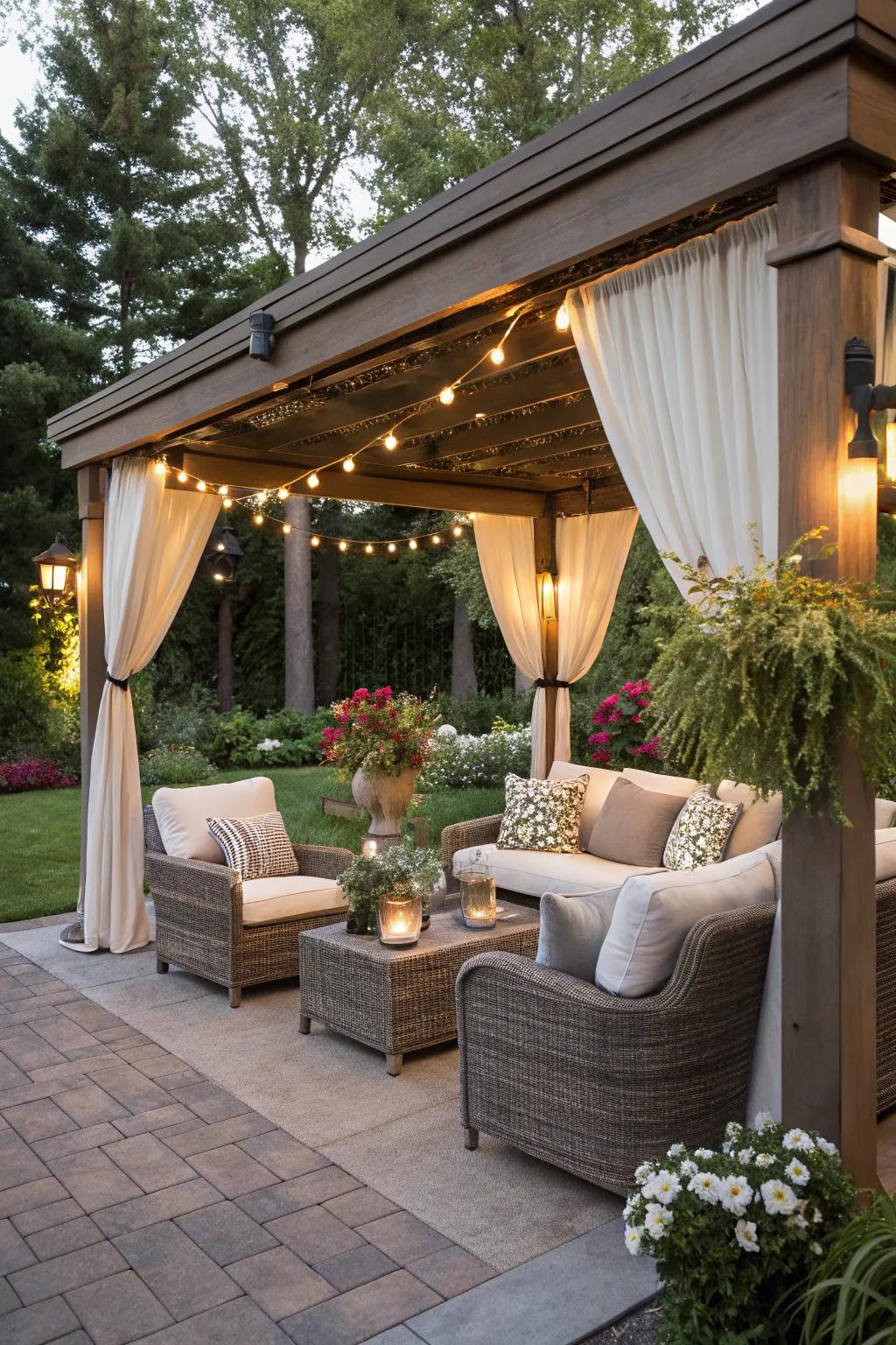 Outdoor living spaces offer relaxation and sophistication for unwinding.