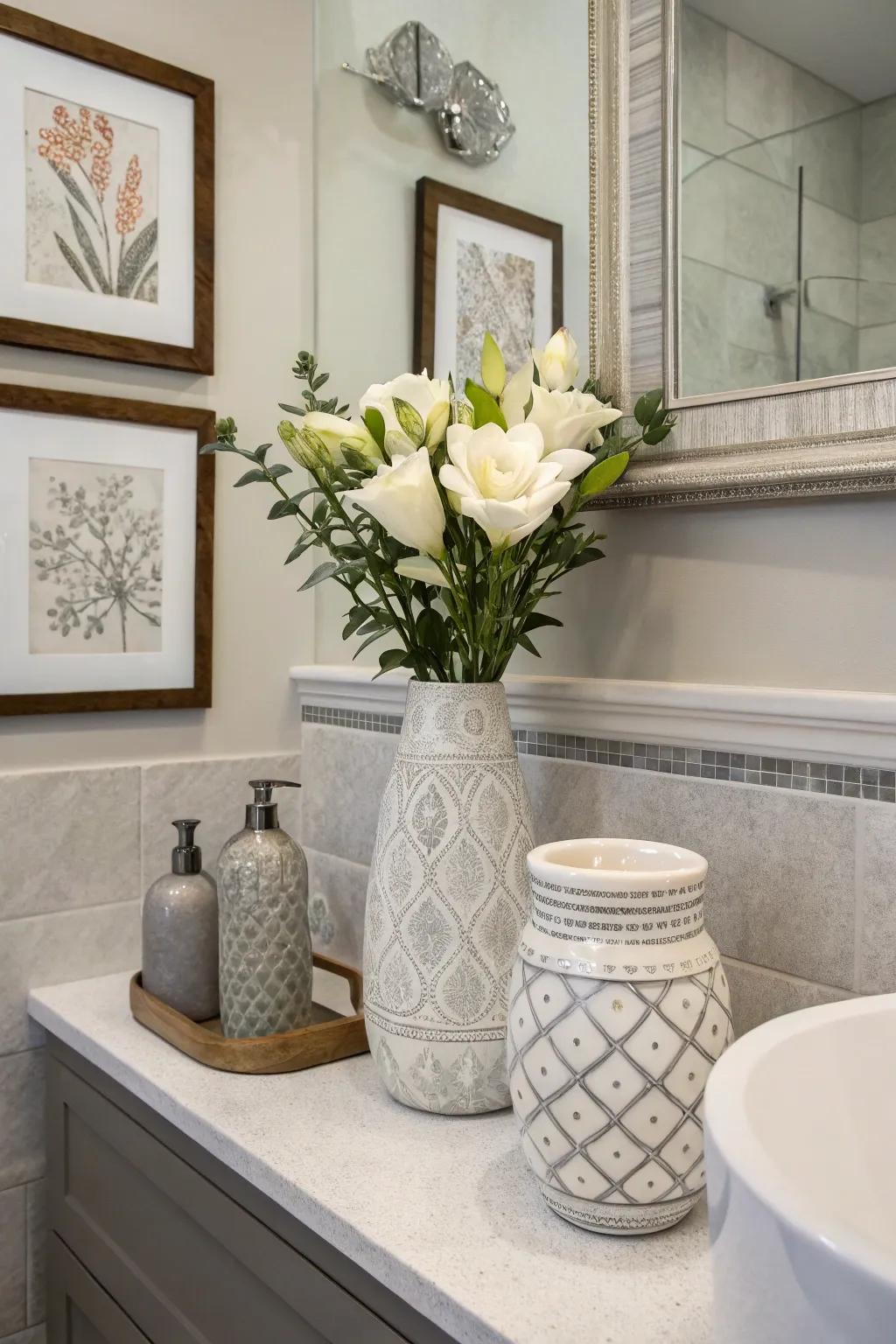 Decorative elements customize and elevate the bathroom's visual appeal.
