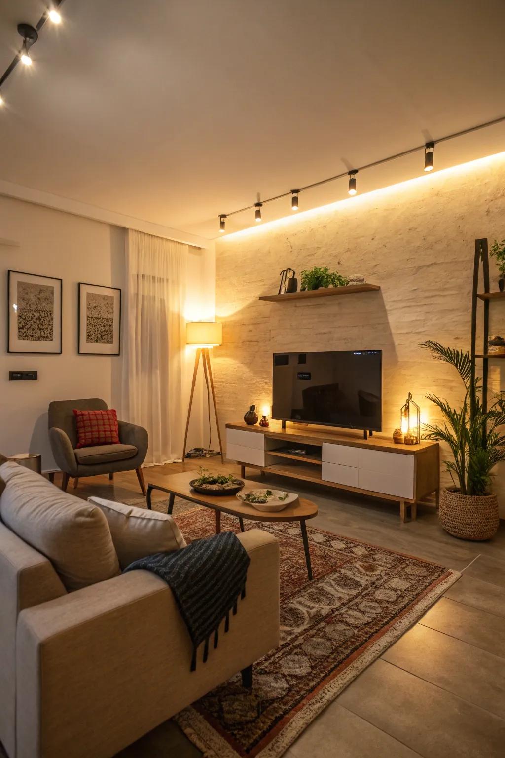 Soothing lights enhance the inviting atmosphere.