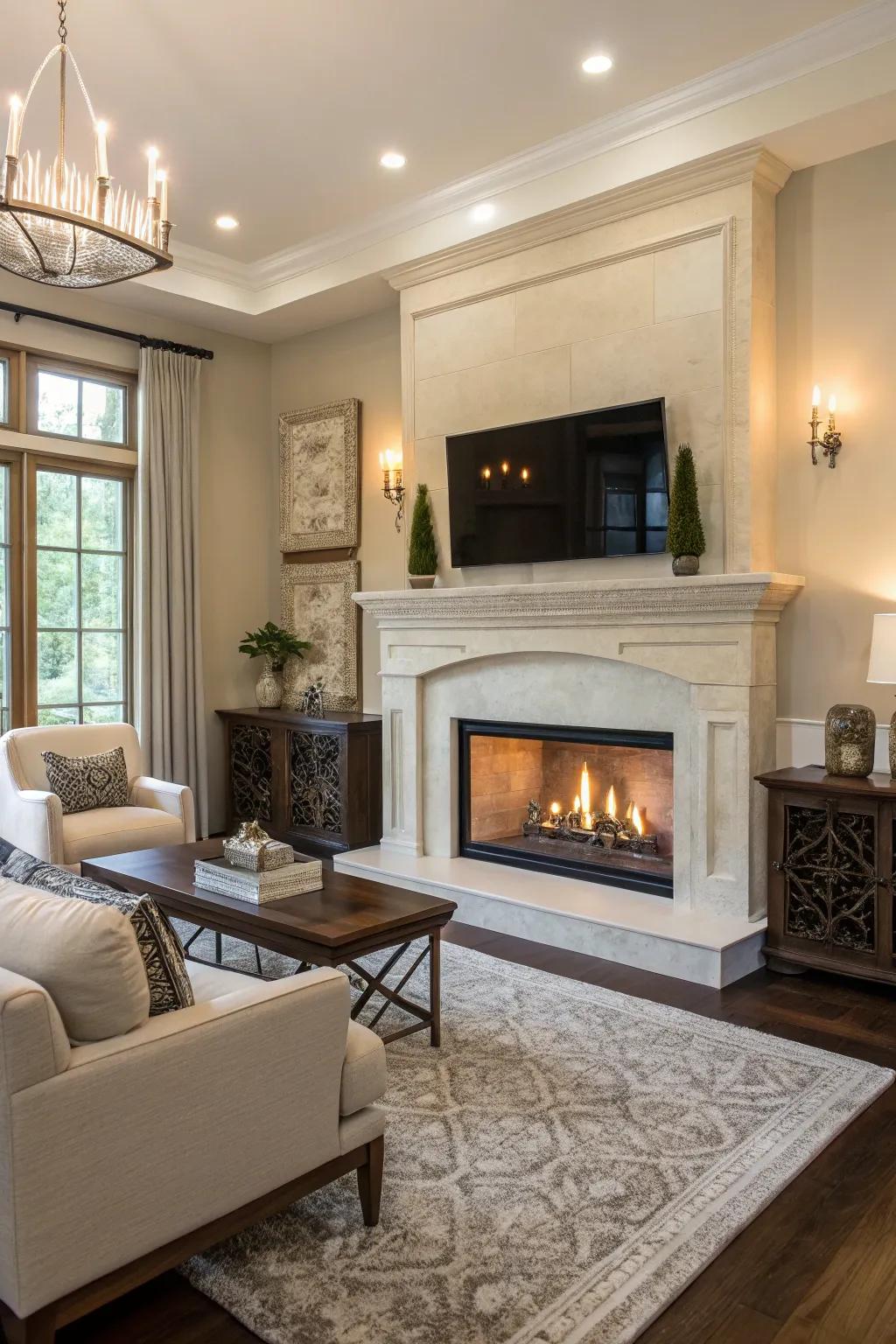 A mantel design complementing the room's style for a harmonious look.