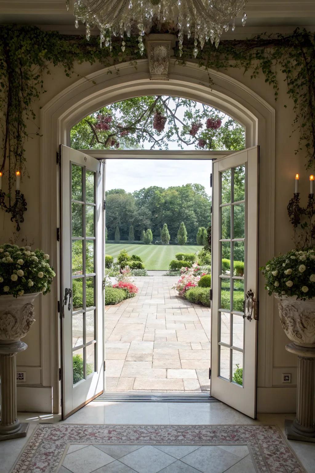 A classy entrance provides an elegant welcome.