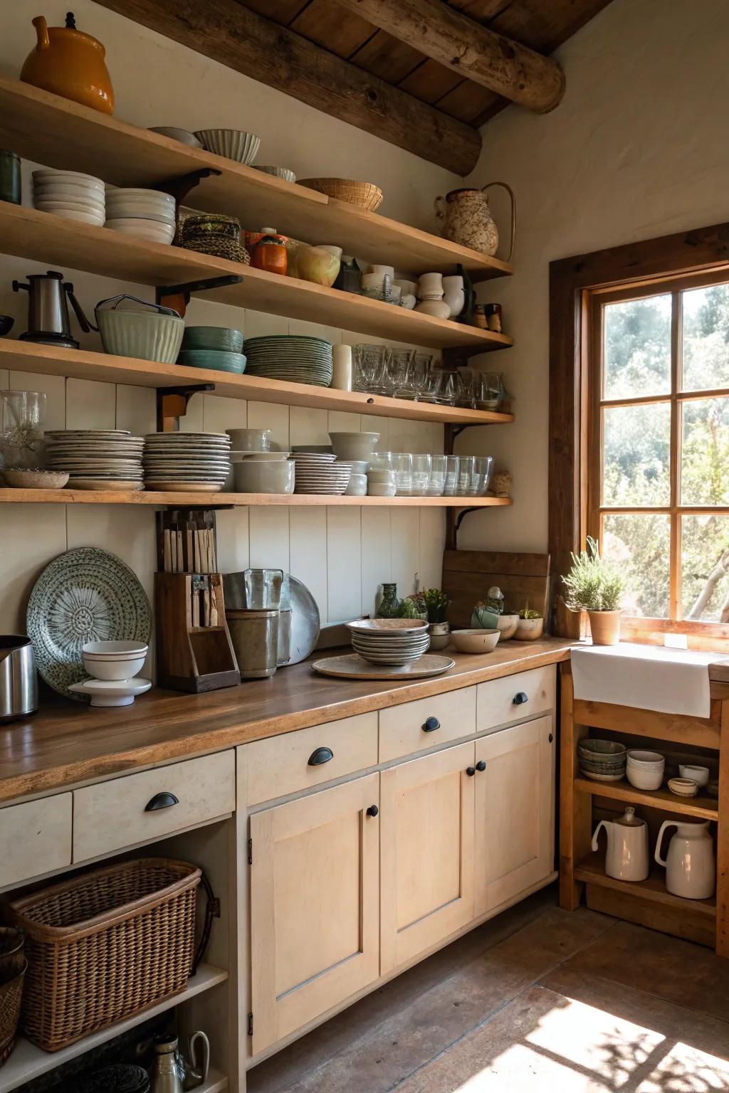 Open shelving combines style and functionality.