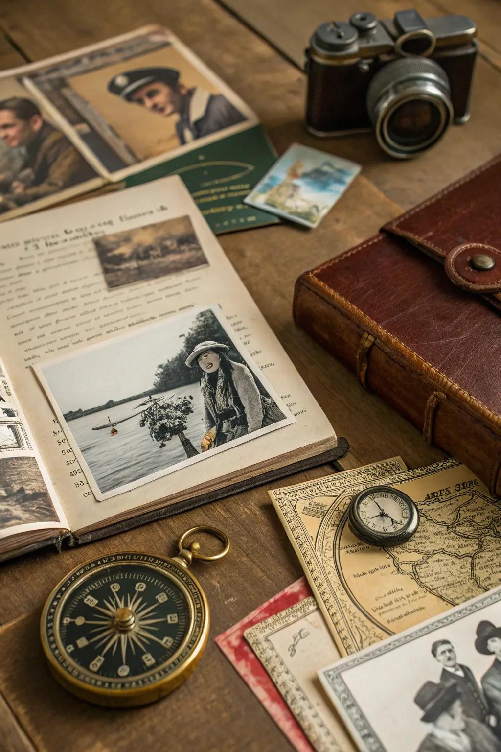 A vintage mood board showcasing nostalgic details and antique finds.