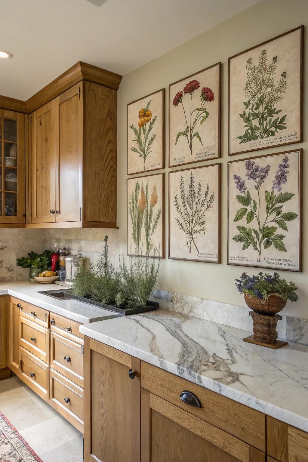 A fresh multi-canvas botanical plant series, which introduces greenery into the kitchen.