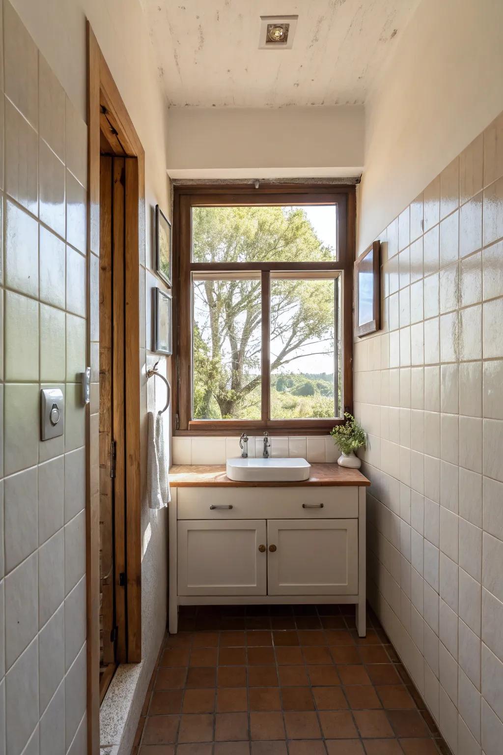Natural light makes small bathrooms feel bigger and warmer.